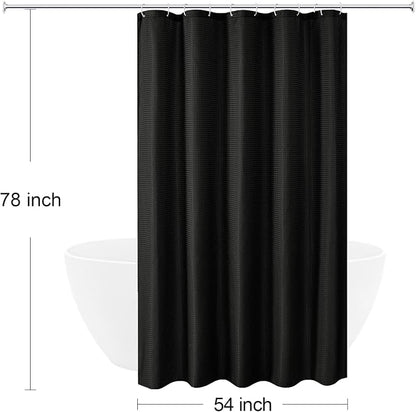 Stall Black Fabric Shower Curtain, 54 x 78 | 78 Inch Long Solid Black Weave Textured Fabric Shower Curtain for Bathroom, Water Repellent