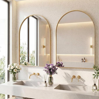 OLIXIS 36x24 Inch Arched Bathroom Wall Mirror, Rounded Rectangle, Gold | Modern Wall Mount Vanity Mirror for Over Sink with Matte Metal Deep Framed, for Home Decor, Living Room