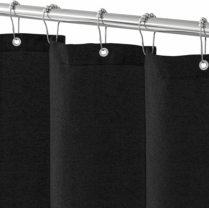 Seasonwood Black Linen Shower Curtain Farmhouse Bathroom Decor 72x78 Inches | Boho Bathroom Decor,12 Sturdy Stainless Steel Sliding Hangers,Rustic Country Style,Linen Shower Curtains for Bathroom