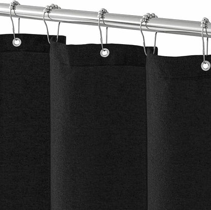 Seasonwood Black Linen Shower Curtain Farmhouse Bathroom Decor 72x78 Inches | Boho Bathroom Decor,12 Sturdy Stainless Steel Sliding Hangers,Rustic Country Style,Linen Shower Curtains for Bathroom