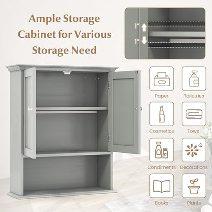 Giantex Wall Mounted Medicine Cabinets - Above Toilet Bathroom Cabinet with Adjustable Shelf, Open Shelf, Over The Toilet Space Saver Storage Cabinet for Laundry Room, Kitchen, Cupboard (Gray)