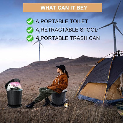 Portable Camping Toilet Bucket | Folding Retractable Potty for Adults With Bags | Outdoor Camp Boat Toilet