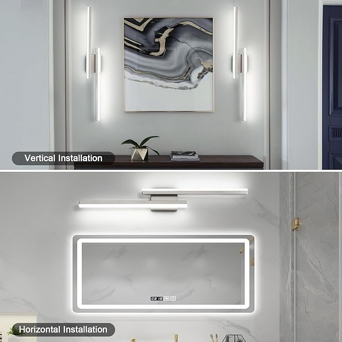 36in Vanity Lights,36W 2500LM Modern Brushed Nickel Vanity Light Bathroom Lighting Fixture Over Mirror, Dimmable LED Bathroom Light Fixture 5000K Cool White Vanity Light Bar -2 Light