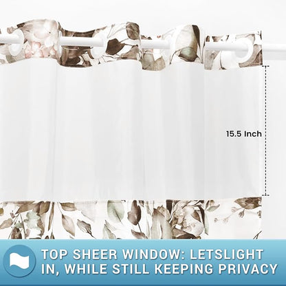 No Hook Floral Shower Curtain with Liner, Eucalyptus Taupe, 71x74 | Snap in Liner, 3 in 1, Water Repellent, Easy Install, Machine Washable, Hotel Style for Bathroom, Watercolor Pattern