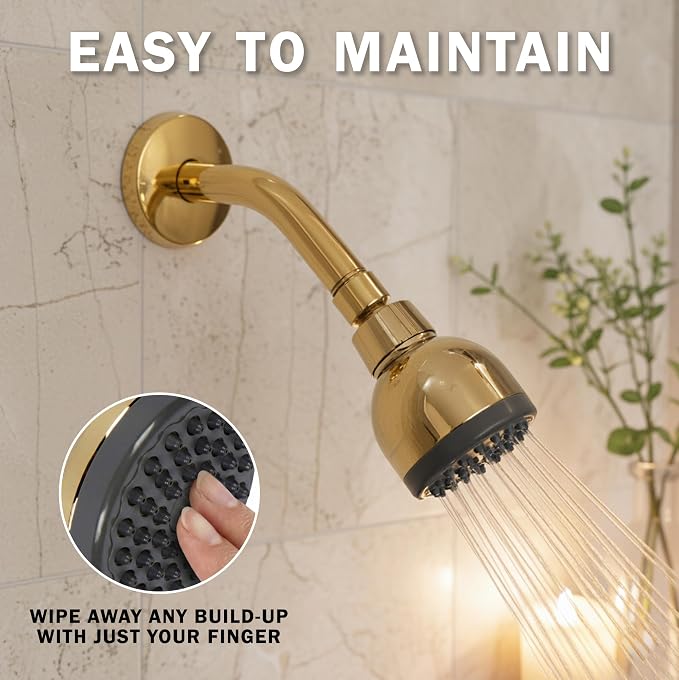 High Pressure Shower Head - 1.8 GPM - Polished Brass | Best 3 Inch Wall Mount Bathroom Showerhead For Boosting Low Flow With Anti-Clog Nozzles, Adjustable Brass Ball Joint