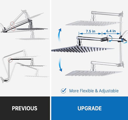 G-Promise 12 Inch All Metal Rain Shower Head with Extension Arm | Built to Last, Rust Resistant, Easy to Install, Adjustable, Full Body Coverage Large Rainfall Shower Head, Daily SPA