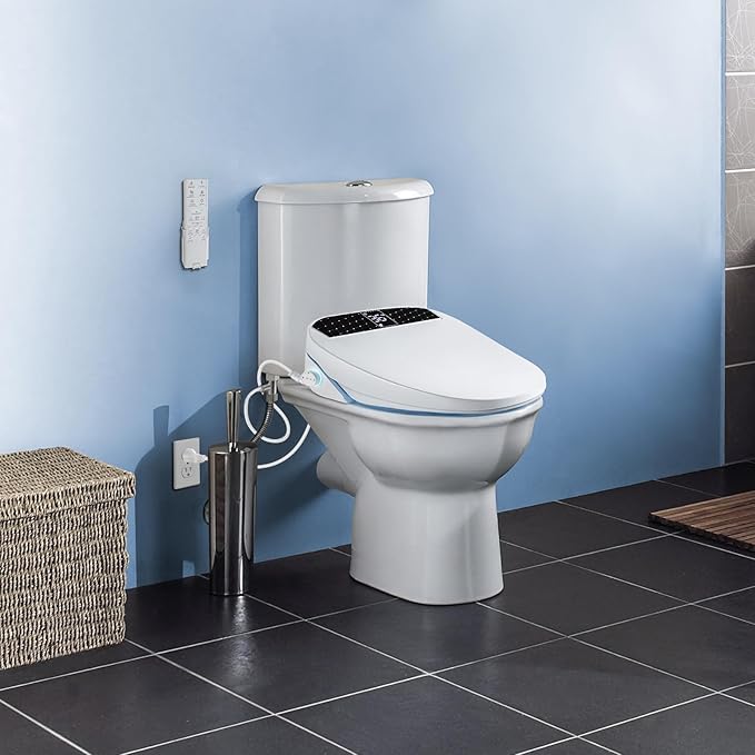 Combier Bidet Toilet Seat With Turbo Wash, Wireless Remote and Side Panel, The heated Toilet Seat Have Adjustable Heated Seat, Warm Water, Air Dryer & Multiple Spray Modes CMA210DS-B (Round)
