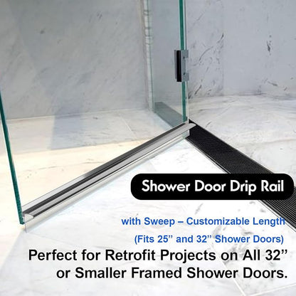 32” Shower Door Drip Rail with Sweep for Chrome Framed Shower Door Bottom | Compatible with Sliding Glass Shower Doors bottom Replacement Parts