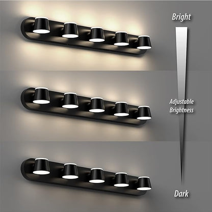 URSOLA 5 Light Bathroom Vanity Light, LED Black Wall Light Fixtures, Up and Down Rotatable Dimmable, 34 inch Bathroom Lighting Fixtures Over Mirror