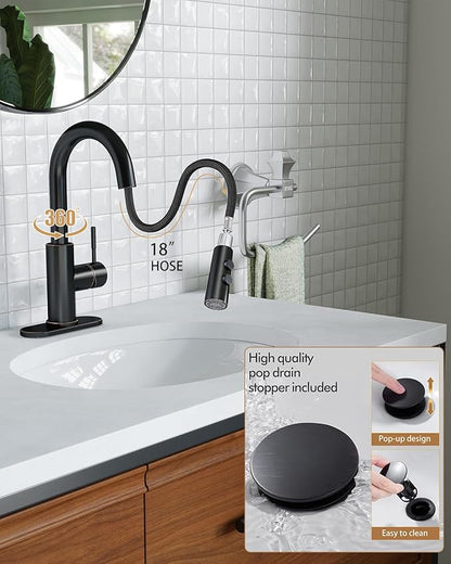 Fransiton Bathroom Faucets, Bar Sink Faucet Single Hole for Bathroom Kitchen Campers with Deck Plate Outdoor Faucet Vessel Farmhouse Vanity Lavatory (Oil Rubbed Bronze - Pull Sprayer - A)