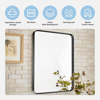 NEWBULIG Bathroom Mirror, Vanity Mirror for Wall, 24x40 Inch | Matte Metal Framed, Tempered Glass, Over Sink, Entryway Living Room Bedroom, Black