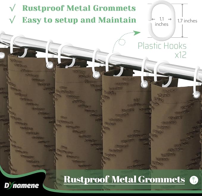 Extra Long Boho Shower Curtain Tufted Chevron 72"x96" Brown | 96 Inch Tall, Elegant Tassel, Lightweight Textured Fabric, Water Repellent, Washable, Hotel Spa, for Bathroom/Dorm 12 Hooks