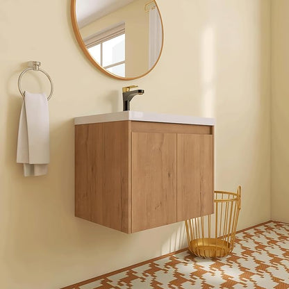 24'' Floating Bathroom Vanity with Sink, 24 Inch Wall-Mounted Single Sink Cabinet for Small Bathrooms, Soft-Close Doors & Vertical Storage, Space-Saving Design, Imitative Oak