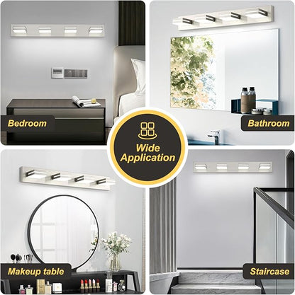 OKELI 4 Lights Bathroom Vanity Light Fixtures Brushed Nickel LED Dimmable Vanity Light Over Mirror Modern Wall Mounted Lighting Fixture, 350° Rotatable Lamp Head 32W Cold White 6000K ETL Listed