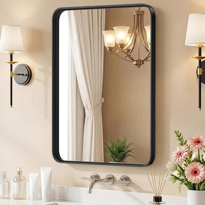 40x30 Inch Bathroom Mirror for Over Sink, Vanity Mirror | Metal Framed Rounded Rectangle,for Wall, Farmhouse, Restroom, Anti-Rust, Horizontal or Vertical Hanging, Black