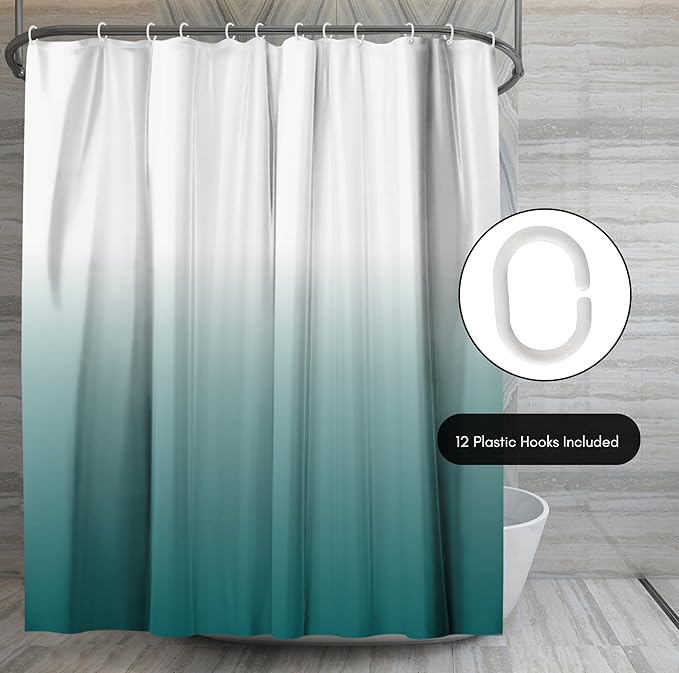 Americanflat 71x74 Teal Ombre Shower Curtain - Water-Resistant Long Shower Curtain with Durable Grommets and 12 Hooks - 100% Polyester