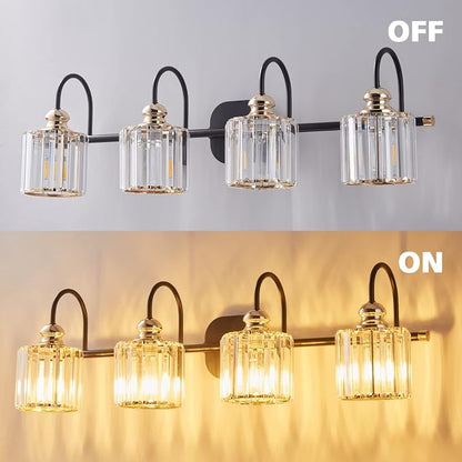4-Light Bathroom Light Fixtures, Crystal Vanity Lights for Bathroom Modern Wall Light Fixture Above Mirror