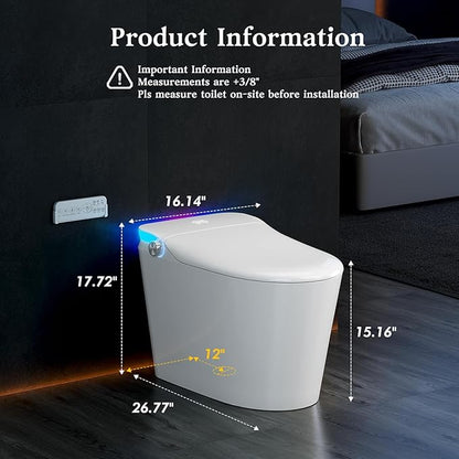 Vipbear Smart Toilet with Bidet Built in, Bidet Toilet with Heated Seat and Night Light, Modern Tankless Toilet for Bathroom, One Piece Toilets with Auto Soft Close, Deodorization, Dryer, Foot Sensor