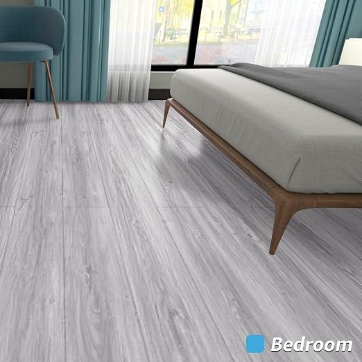 Art3d Wood Textured Peel and Stick Vinyl Floor Tiles, 40-Pack, White/Grey
