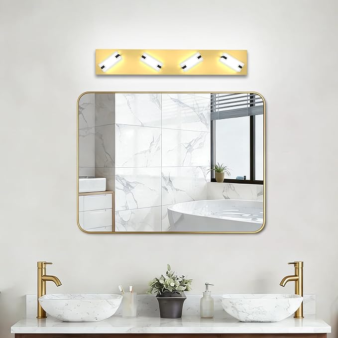 LED Gold Bathroom Light Fixtures, 4-Light 27W 5CCT Modern Vanity Lights | NOVELUX LED Gold Bathroom Light Fixtures, 4-Light Modern Vanity Lights , ETL Listed, 27W 5CCT Adjustable