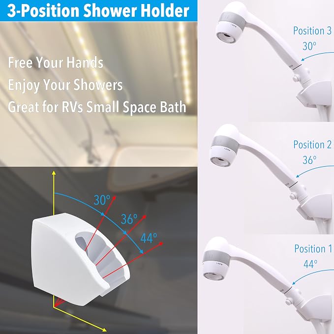 High Pressure RV Shower Head with Hose and On Off Switch, 3 Flow Rate for Saving Water, White