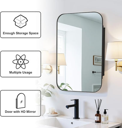 Casaphoria 36" H x 24" W Wall Medicine Cabinets Mirrors, Bathroom Medicine Cabinet with Mirror, Metal Frame Wall Mirror Cabinet, Black H