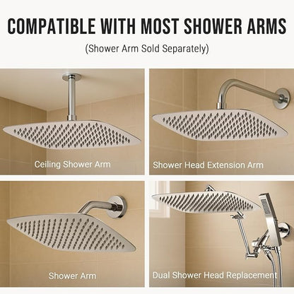 G-Promise All Metal 14 Inch Large Rain Shower Head for Ceiling or Wall | Built to Last, Rust Resistant 304 Stainless Steel, Easy to Install, Full Body Coverage Rainfall Shower Head, Daily SPA
