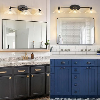 Vintage Vanity Light, 3-Light Black Vanity Light Bathroom Lights fixtures Over Mirror 33.85 Inch Modern Dimmable Bath Light Fixture for Bathroom Makeup, (Requires E12 Bulb, Not Included)
