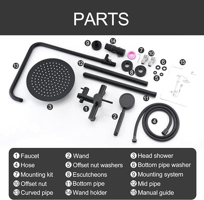 Shower Faucet - Shower Faucets Sets Complete, Shower System - Outdoor Shower Kit/Outdoor Shower Enclosure/Outdoor Shower Fixtures W/ SS304 Shower Head with Handheld High Pressure, Matte Black
