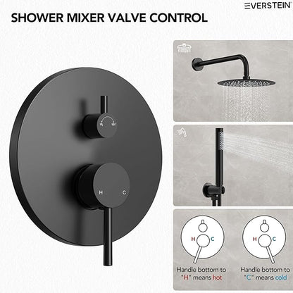 10" High-Pressure Rainfall Shower System with Handheld Spray, Wall Mount Bathroom Shower Faucet Set (Matte Black)
