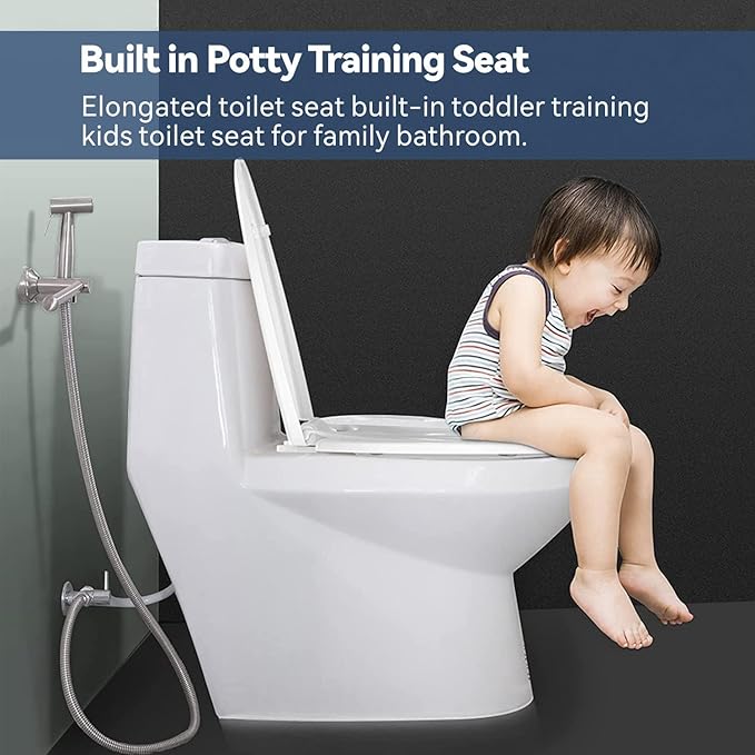 Round Toddler Toilet Seat Adult/Child,Built-In Potty Training Seat, Soft Quiet Close Non-Slip Seat, Easy to Install & Clean,Magnetic Kids Seat and Cover,White