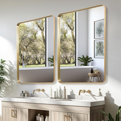 Anpark Wall Mirror 30" x 40" for Bathroom Gold Metal Deep Frame Rectangular Round Corner Wall Mounted Vanity Mirror for Bedroom Living Room Entryway Wall Decor