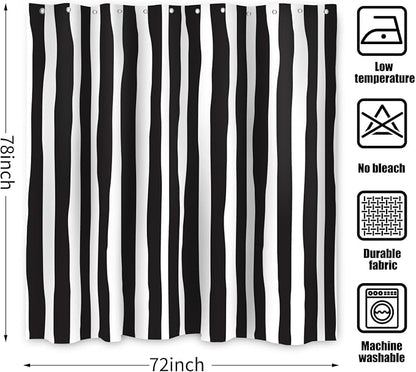 Black and White Extra Long Shower Curtain, Striped Boho Minimalist Modern Waterproof Fabric Machine Washable for Bathroom Bathtub with Hooks 72Wx78H