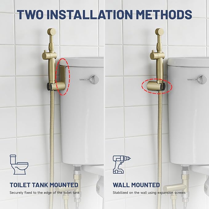 Bidet Sprayer for Toilet Brushed Gold Bidet Attachment for Toilet with Adjustable Pressure Control 3”-11” Spray Reach Brass Cloth Diaper Sprayer