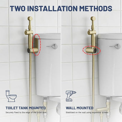 Bidet Sprayer for Toilet Brushed Gold Bidet Attachment for Toilet with Adjustable Pressure Control 3”-11” Spray Reach Brass Cloth Diaper Sprayer