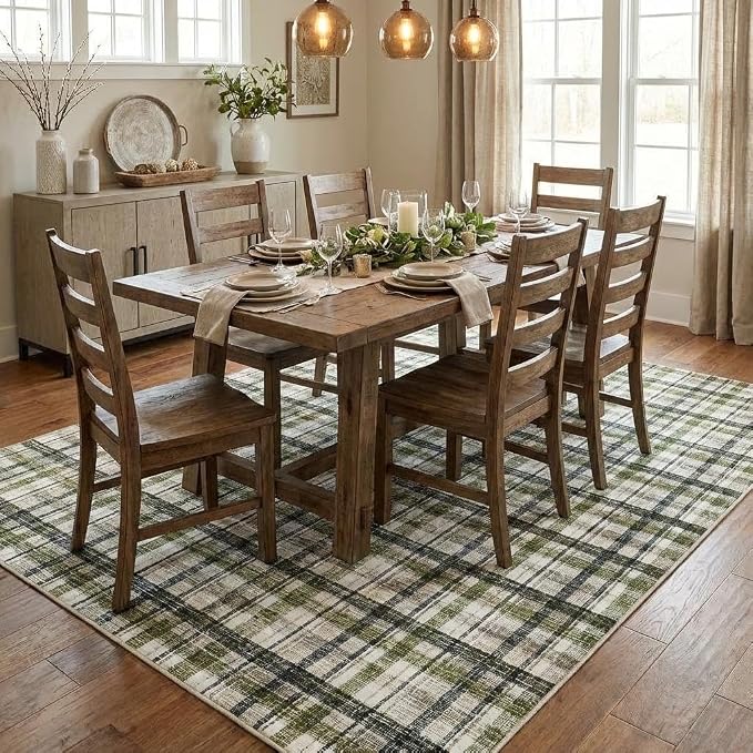 Washable 6 x 9 Area Rugs for Bedroom Modern Accent Rug Non Slip Indoor Soft Throw Rugs Low Pile Farmhouse Stain Resistant Carpet for Living Room Office Dorm Nursery, Green&Taupe