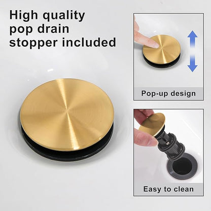 Brushed Gold Bathroom Faucet 3 Hole, 8 Inch Widespread Bathroom Sink Faucets 2 Handle Lavatory Faucet Gold Vanity Faucet with Pop-Up Drain & cUPC Faucet Supply Lines