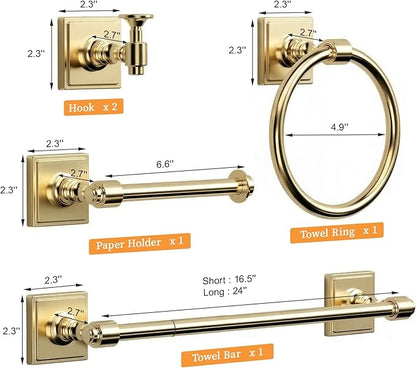 Champagne Bronze Bathroom Accessories Set, 5 Piece Bathroom Towel Holder Set, SUS304 Stainless Steel 24" Towel Bar, Towel Rack Set for Bathroom, Bathroom Hardware Set Wall Mounted