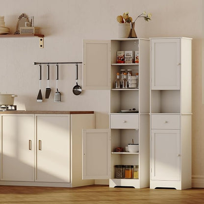 Viaozutis Tall Bathroom Cabinet, Storage Cabinet with 2 Doors & 2Drawer, with Ajustable Shelve, for Bathrooms, Kitchens,Entrances（White）