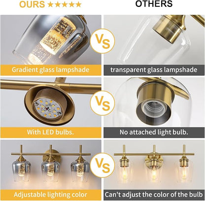 foucasal 3-Light LED Vanity Light for Bathroom, Dimmable 2700K-6000K | Bathroom Vanity Light Fixtures Over Mirror, Modern LED Lighting Fixtures for Living Rooms, Hallways, Bedroom