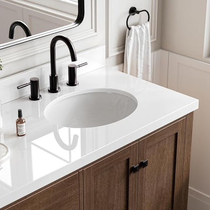 ARIEL Cambridge 72-inch Bathroom Vanity with Sink,Solid Wood, 1.5-inch Pure White Quartz Countertop & Backsplash, Double Oval Porcelain Sink, 4 Soft Closing Doors, 6 Dovetail Drawers, Brown Oak