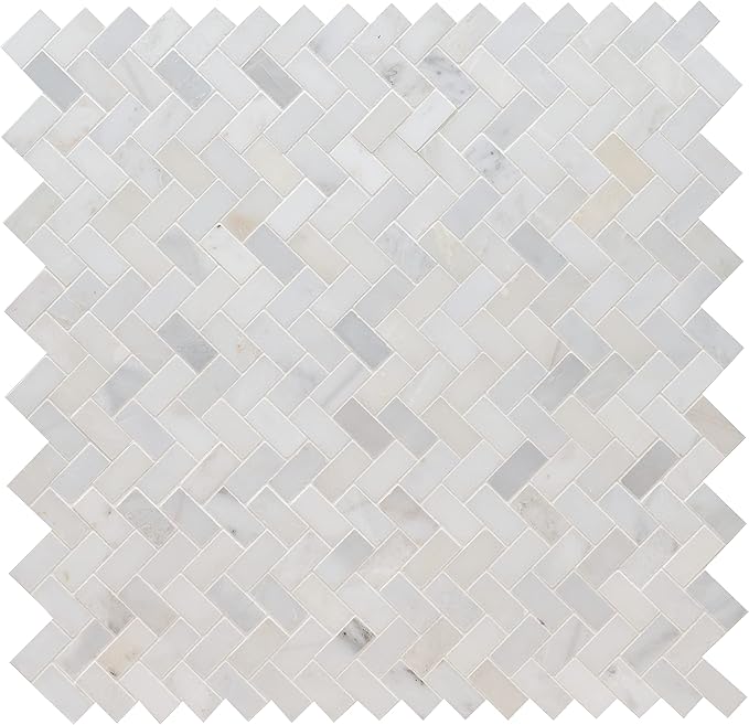MSI Arabescato Carrara Herringbone Honed Marble Tile for Kitchen Backsplash, Wall Tile for Bathroom, Accent Wall Tile, and Shower Wall Tile
