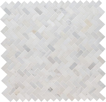 MSI Arabescato Carrara Herringbone Honed Marble Tile for Kitchen Backsplash, Wall Tile for Bathroom, Accent Wall Tile, and Shower Wall Tile