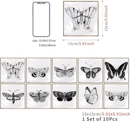 Alwayspon Vinyl Sticker Peel and Stick, Self-Adhesive Wall Tile Transfers Backsplash Sticker Decal for Kitchen Bathroom, 6x6inch/15x15cm 10Pcs, Butterfly T036