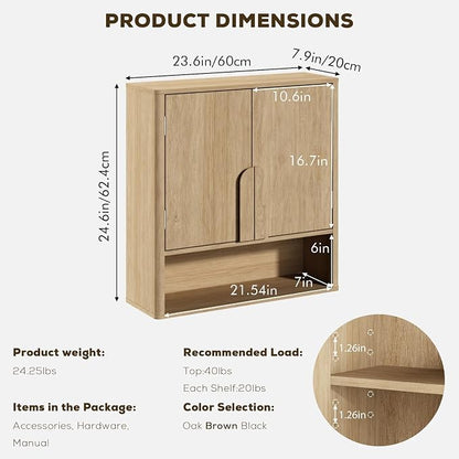 RUSTOWN Wall Mounted Bathroom Cabinets with Rounded Edges & Curved Handles | Adjustable Shelf, 3-Tier Over The Toilet Storage Cabinets, Modern Medicine Cabinet for Laundry Kitchen Living Room