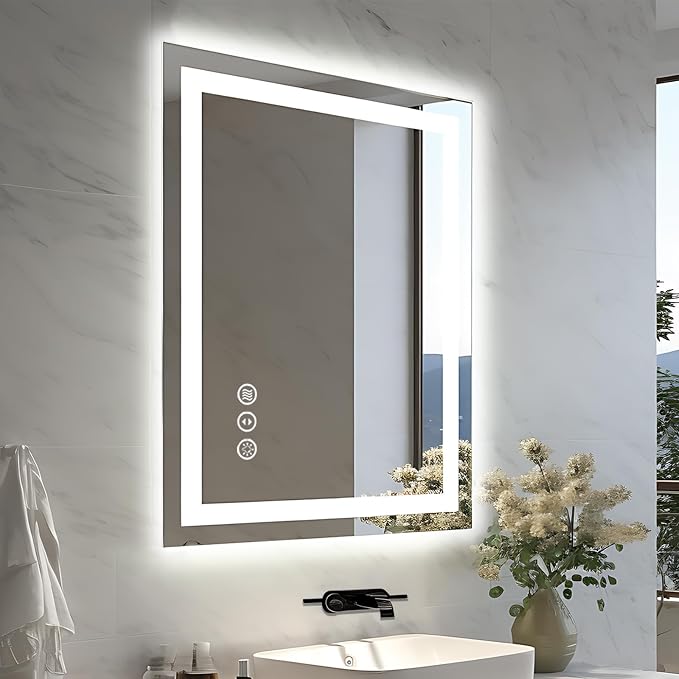 EchosLife 24"x32" LED Bathroom Mirrors for Wall | Backlit + Front Lit, Anti-Fog, Stepless Dimmable, 3 Colors, Memory, Tempered Glass, UL Listed, Horizontal/Vertical