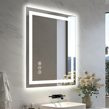EchosLife 24"x32" LED Bathroom Mirrors for Wall | Backlit + Front Lit, Anti-Fog, Stepless Dimmable, 3 Colors, Memory, Tempered Glass, UL Listed, Horizontal/Vertical