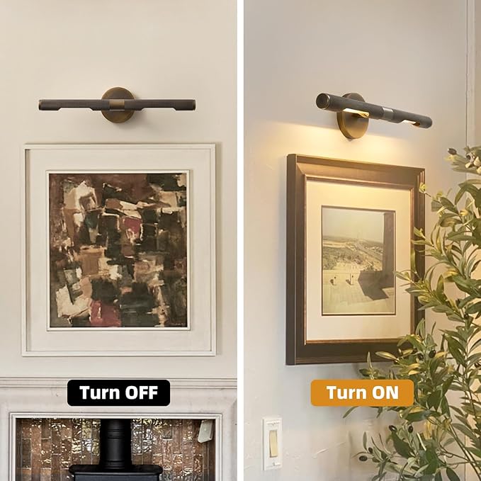 Museum Gallery Bathroom Picture Light - 19 Inch Long Bronze Brass Dimmable Hardwired Wall Sconces with E12 Bulb - Frame Pictures Art Deco Sconce Lights for Painting Photo Artwork Library Vanity Over