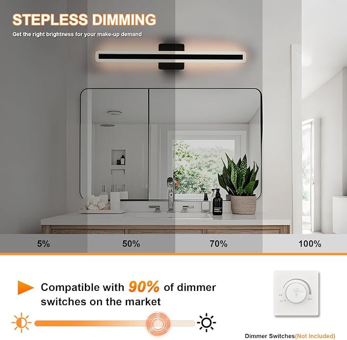 31.6 Inch LED Vanity Light for Bathroom Lighting Fixture Over Mirror, 36W 5CCT Dimmable Black Vanity Lighting Fixtures Modern LED Wall Sconces for Bathroom Bedroom, TRIAC Compatible