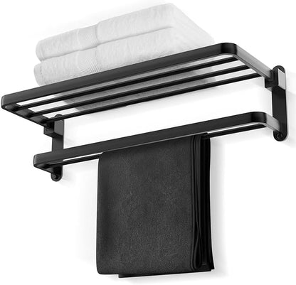 BOZWELL Bathroom Lavatory Towel Rack with Two Towel Bars,20-Inch Towel Holder with Shelf BZ105-A (Matte Black)